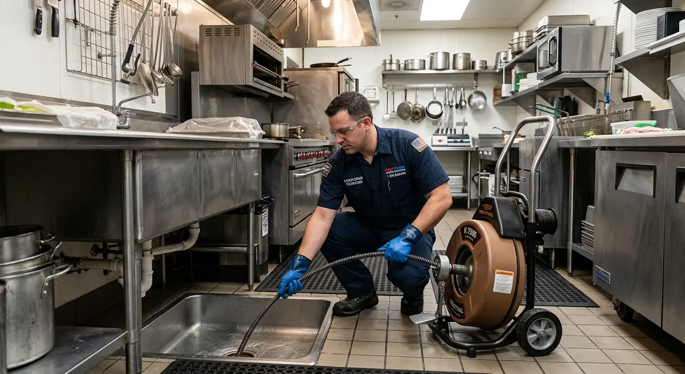 Commercial drain cleaning service in a restaurant kitchen in Park Hills