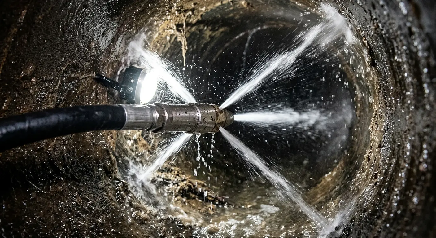 High-pressure hydro jetting nozzle cleaning sewer pipe for Storm Drain Cleaning in Park Hills